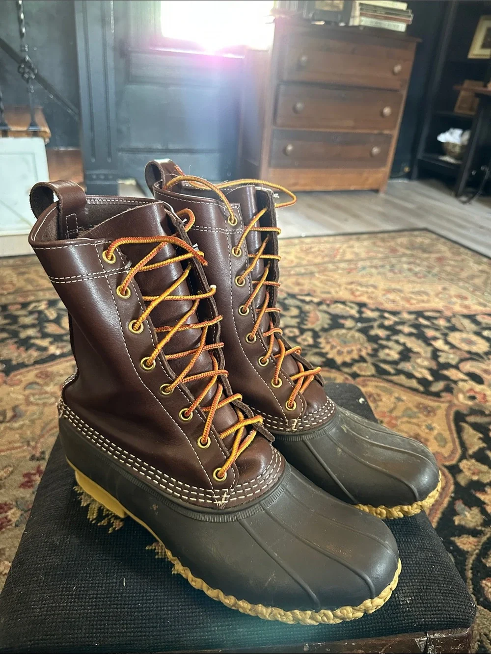 L.L. Bean bean boots Men’s Brown Leather & Rubber Duck Boots with Tan Soles